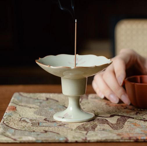 Ceramic Hand-Painted Orchid Incense Burner