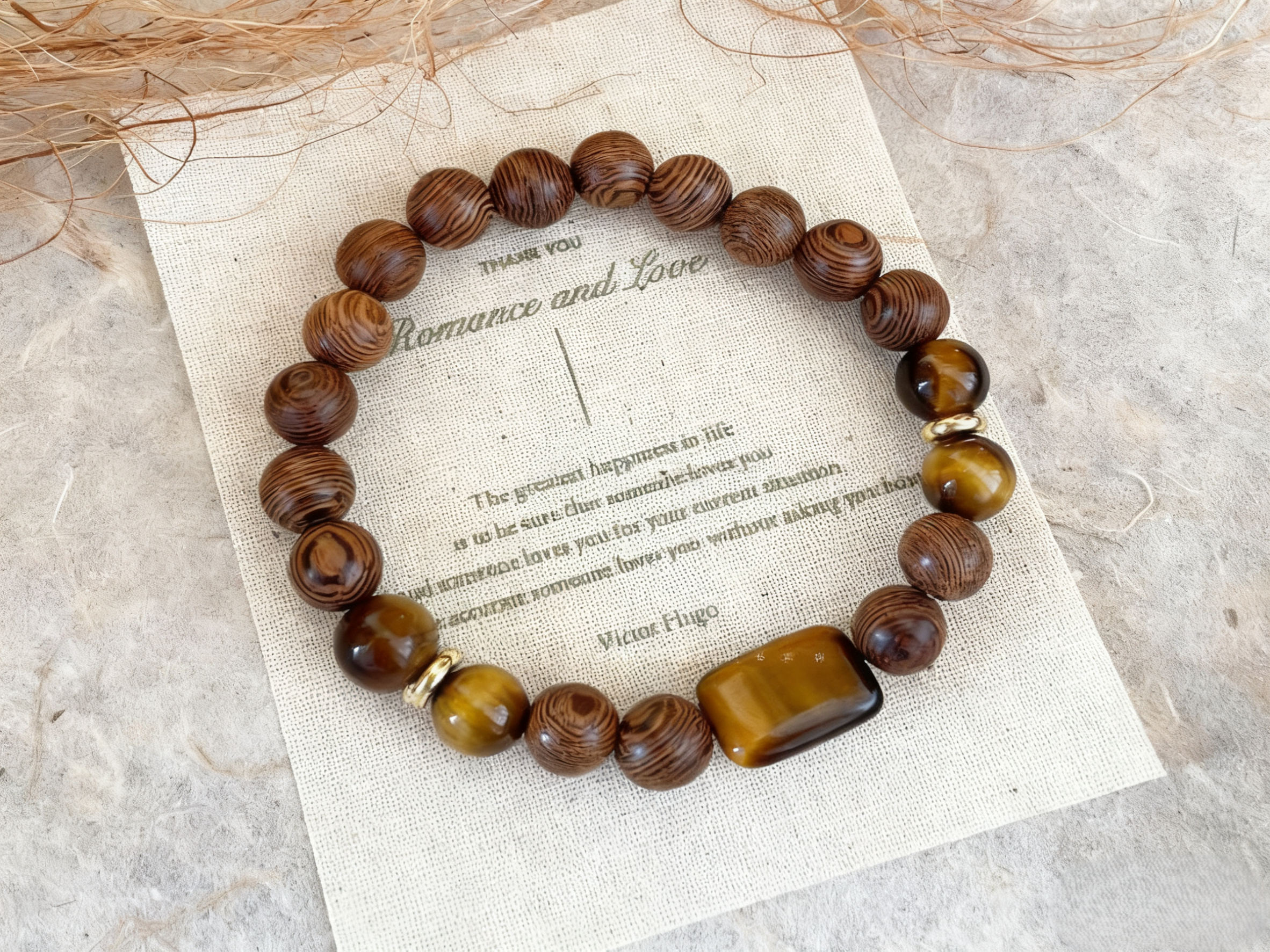 Natural Chicken-wing Wood and Tiger's Eye Bracelet
