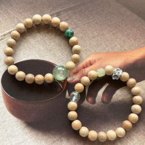 Natural Camphorwood Beads with Green Lepidolite Elastic Zen Bracelet
